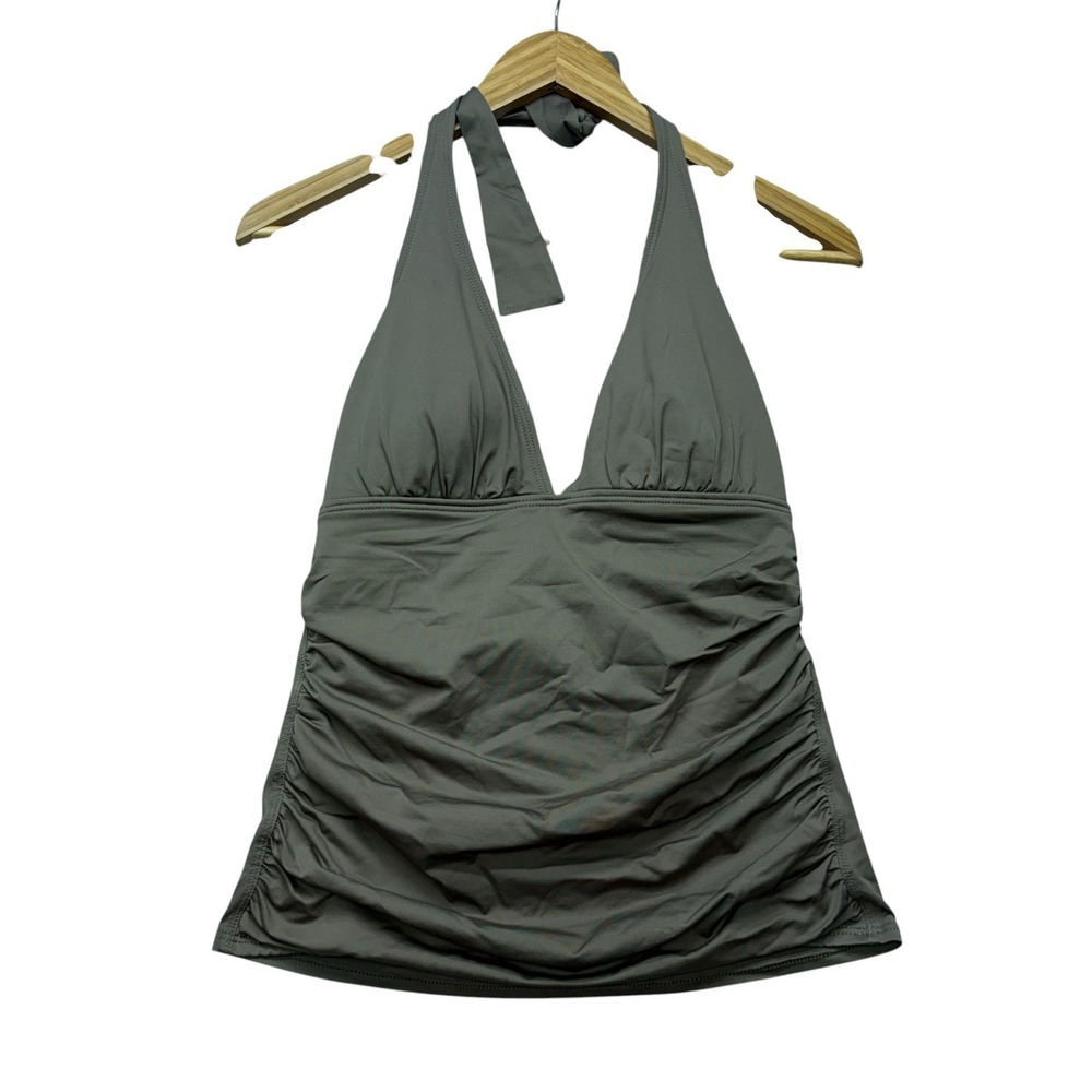 Tommy Bahama Womens Tankini Top Medium Brown Cinched Halter Plunging Swim